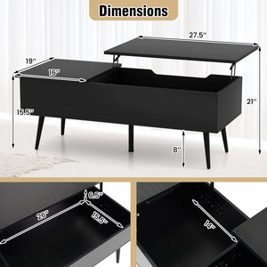 47 Inch Lift Top Coffee Table with 2 Hidden Compartments-Black view 5