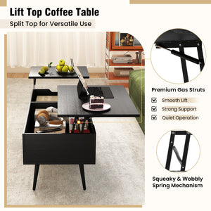 47 Inch Lift Top Coffee Table with 2 Hidden Compartments-Black view 8