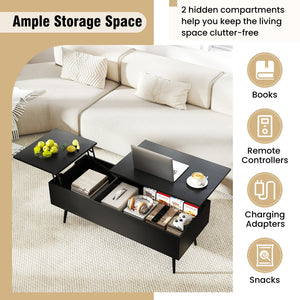 47 Inch Lift Top Coffee Table with 2 Hidden Compartments-Black view 9