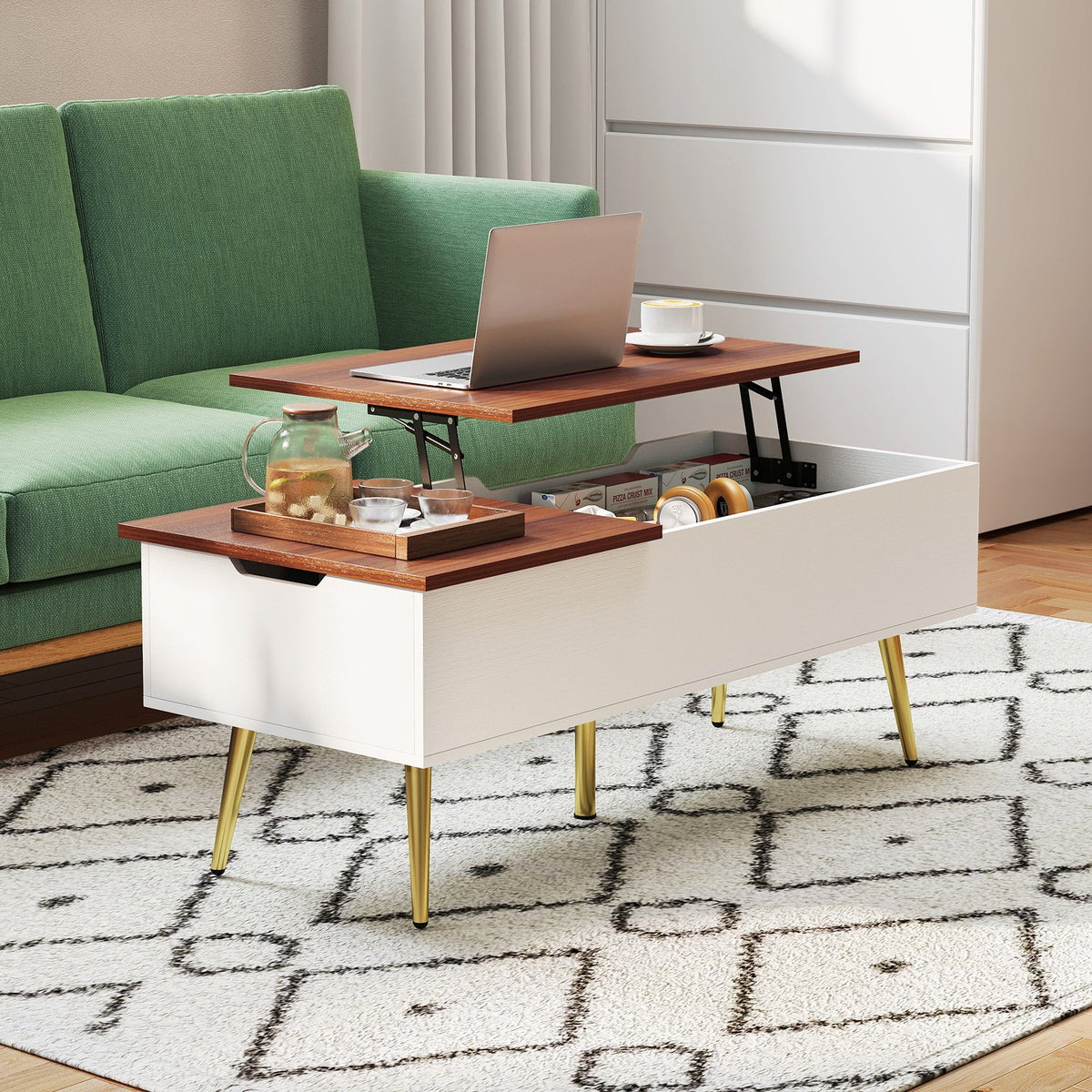 47 Inch Lift Top Coffee Table with 2 Hidden Compartments-Walnut view 6