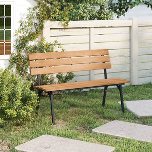47 Inch Outdoor Acacia Wood Bench with Metal Frame and Slatted Seat view 2