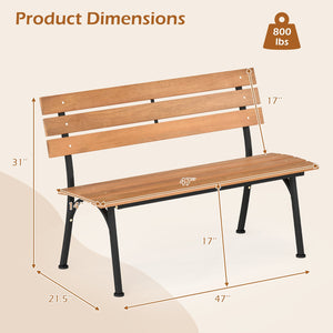 47 Inch Outdoor Acacia Wood Bench with Metal Frame and Slatted Seat view 4
