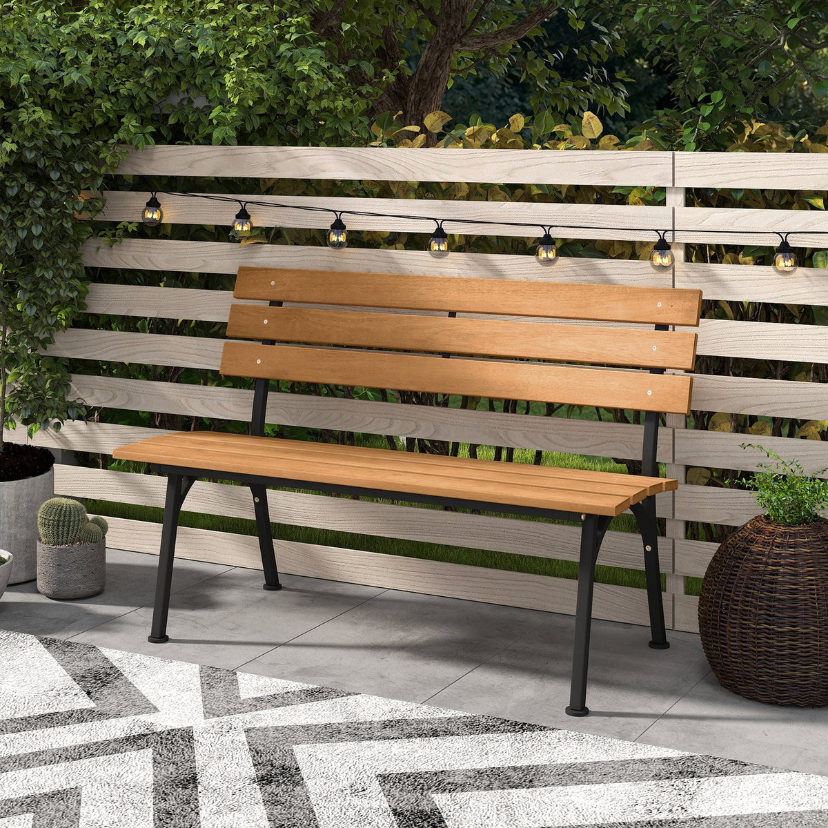 47 Inch Outdoor Acacia Wood Bench with Metal Frame and Slatted Seat view 5