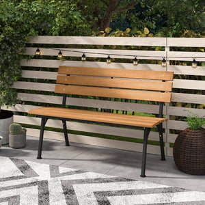 47 Inch Outdoor Acacia Wood Bench with Metal Frame and Slatted Seat view 5