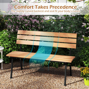 47 Inch Outdoor Acacia Wood Bench with Metal Frame and Slatted Seat view 9