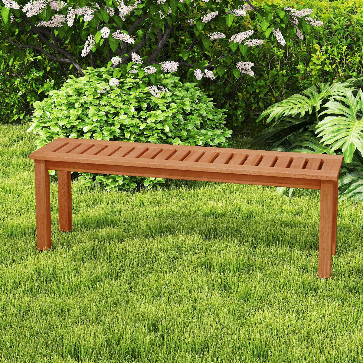 47 Inch Patio Wood Bench with Slatted Seat 2-Person view 3