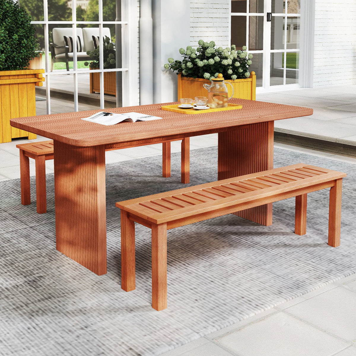47 Inch Patio Wood Bench with Slatted Seat 2-Person view 5