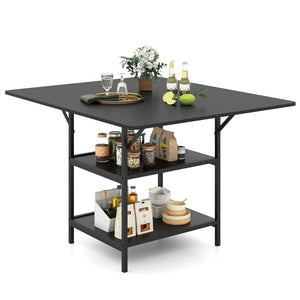 47 Inch Rectangular Dining Table with 2 Open Storage Shelves and Sturdy Metal Legs for 4-6-Black view 4