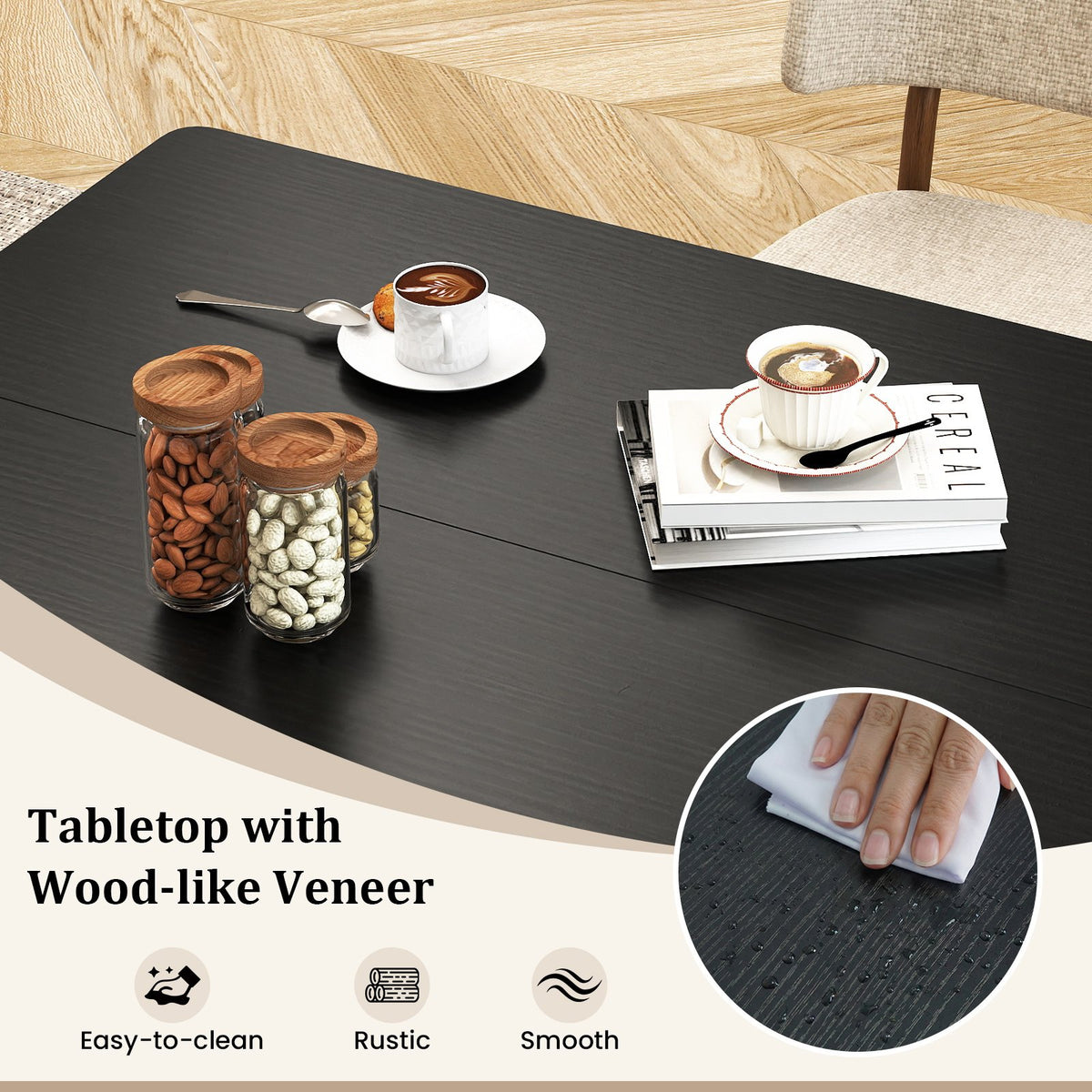 47 Inch Rectangular Dining Table with 2 Open Storage Shelves and Sturdy Metal Legs for 4-6-Black view 8