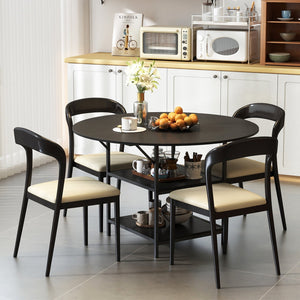 47 Inch Round Dining Table for 4-6 People Large Kitchen Table with 2-Tier Storage Shelves-Black view 3