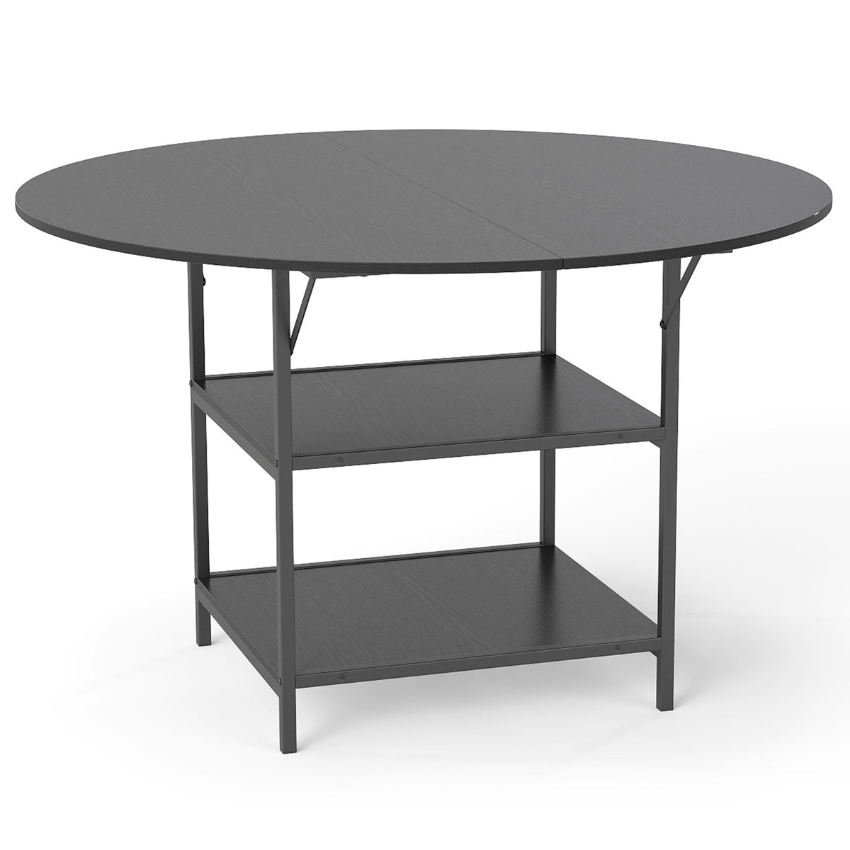 47 Inch Round Dining Table for 4-6 People Large Kitchen Table with 2-Tier Storage Shelves-Black view 4
