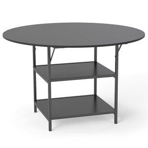 47 Inch Round Dining Table for 4-6 People Large Kitchen Table with 2-Tier Storage Shelves-Black view 4