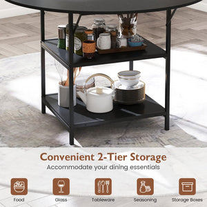 47 Inch Round Dining Table for 4-6 People Large Kitchen Table with 2-Tier Storage Shelves-Black view 8