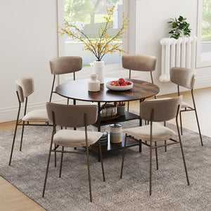 47 Inch Round Dining Table for 4-6 People Large Kitchen Table with 2-Tier Storage Shelves-Rustic Brown view 2