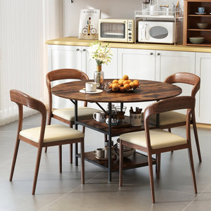 47 Inch Round Dining Table for 4-6 People Large Kitchen Table with 2-Tier Storage Shelves-Rustic Brown view 3
