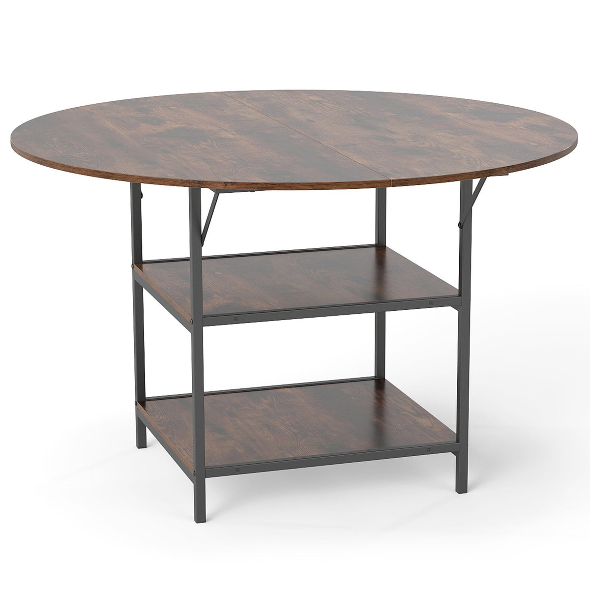 47 Inch Round Dining Table for 4-6 People Large Kitchen Table with 2-Tier Storage Shelves-Rustic Brown view 4