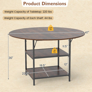 47 Inch Round Dining Table for 4-6 People Large Kitchen Table with 2-Tier Storage Shelves-Rustic Brown view 5