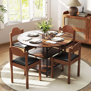47 Inch Round Dining Table for 4-6 People Large Kitchen Table with 2-Tier Storage Shelves-Rustic Brown view 7