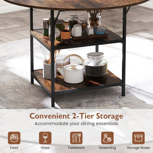 47 Inch Round Dining Table for 4-6 People Large Kitchen Table with 2-Tier Storage Shelves-Rustic Brown view 8