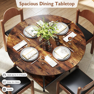 47 Inch Round Dining Table for 4-6 People Large Kitchen Table with 2-Tier Storage Shelves-Rustic Brown view 9