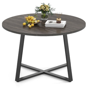 47 Inch Round Dining Table with Stable X-shaped Base and Round Thickened Tabletop-Grey