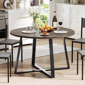 47 Inch Round Dining Table with Stable X-shaped Base and Round Thickened Tabletop-Grey view 3