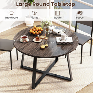 47 Inch Round Dining Table with Stable X-shaped Base and Round Thickened Tabletop-Grey view 7