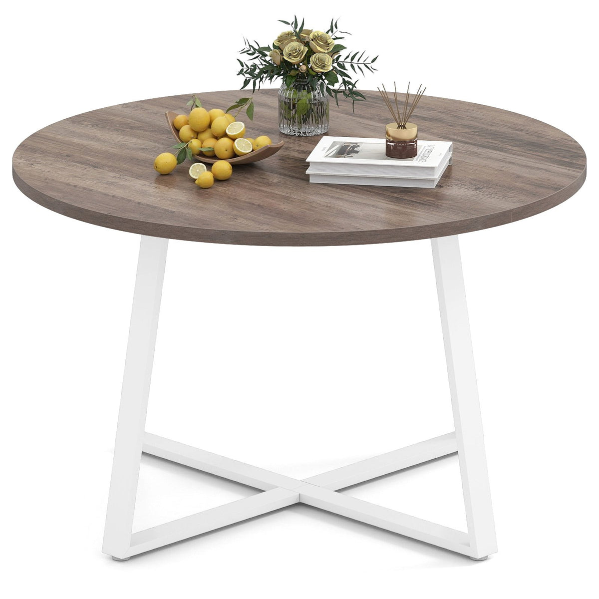 47 Inch Round Dining Table with Stable X-shaped Base and Round Thickened Tabletop-Natural