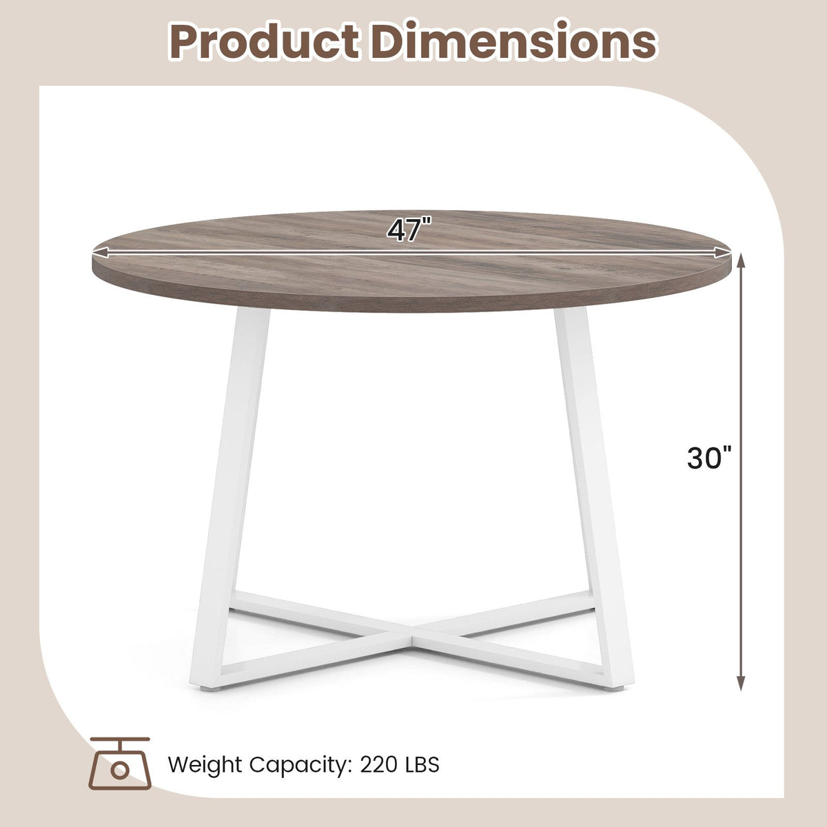 47 Inch Round Dining Table with Stable X-shaped Base and Round Thickened Tabletop-Natural view 4