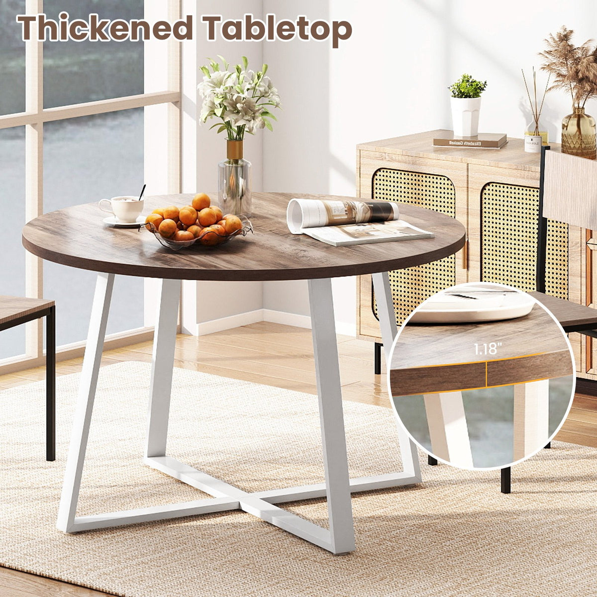 47 Inch Round Dining Table with Stable X-shaped Base and Round Thickened Tabletop-Natural view 5