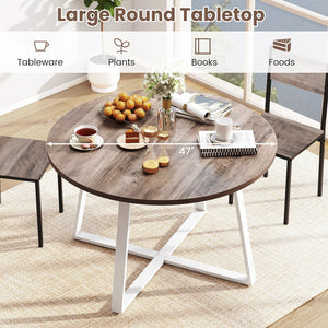 47 Inch Round Dining Table with Stable X-shaped Base and Round Thickened Tabletop-Natural view 6