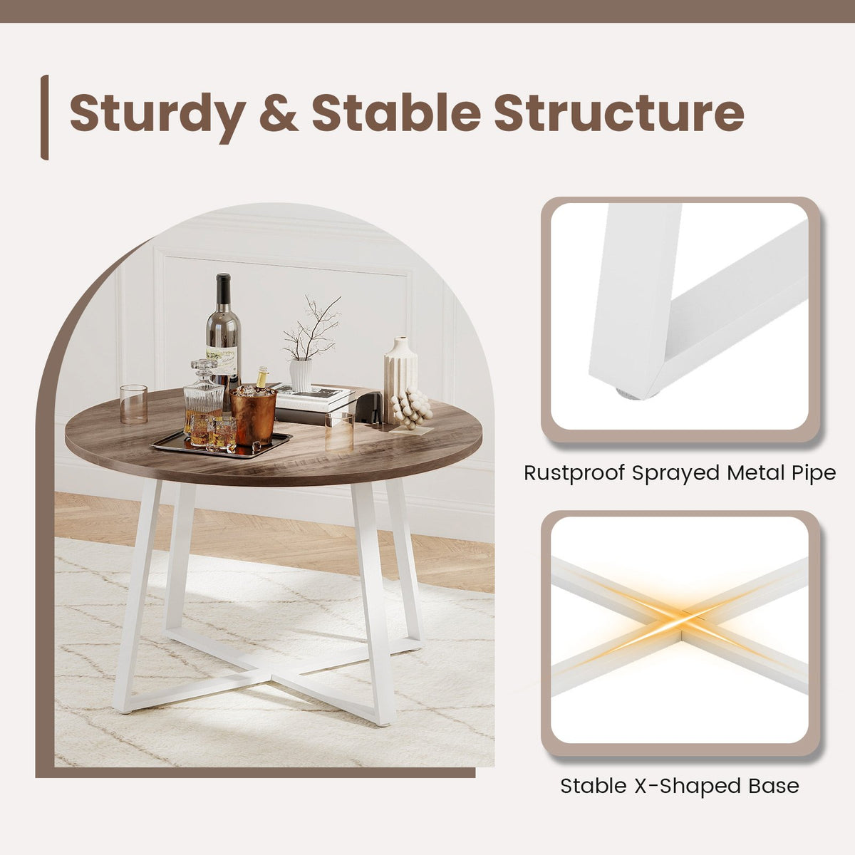 47 Inch Round Dining Table with Stable X-shaped Base and Round Thickened Tabletop-Natural view 7