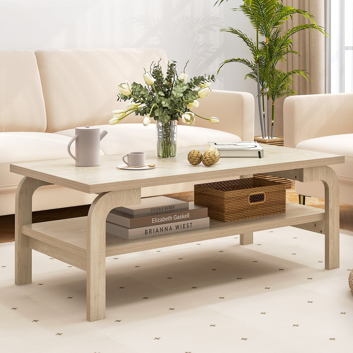 47 Inches Accent Rectangular Coffee Table for Living Room-Natural view 2