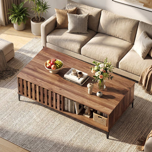 47 Inches Mid Century Coffee Table Farmhouse Wooden Center Table-Walnut view 7