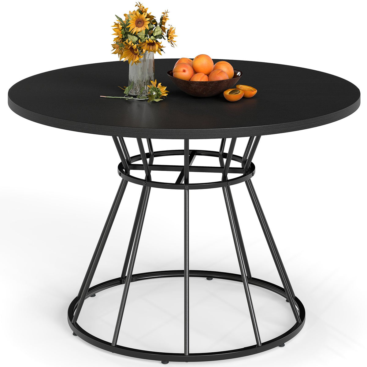 47 Inches Round Dining Table for 4 Farmhouse Kitchen Table with Wooden Tabletop-Black