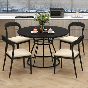 47 Inches Round Dining Table for 4 Farmhouse Kitchen Table with Wooden Tabletop-Black view 3