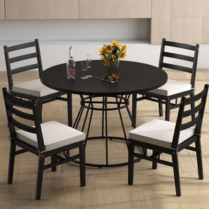 47 Inches Round Dining Table for 4 Farmhouse Kitchen Table with Wooden Tabletop-Black view 6