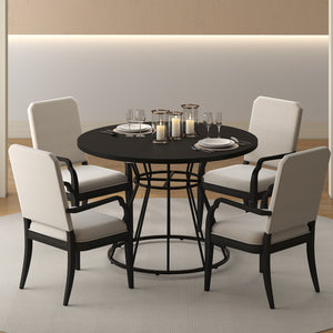 47 Inches Round Dining Table for 4 Farmhouse Kitchen Table with Wooden Tabletop-Black view 7