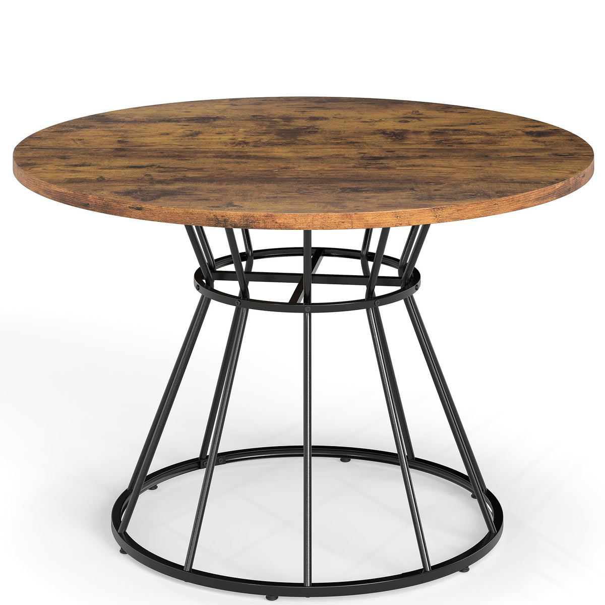 47 Inches Round Dining Table for 4 Farmhouse Kitchen Table with Wooden Tabletop-Brown