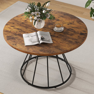 47 Inches Round Dining Table for 4 Farmhouse Kitchen Table with Wooden Tabletop-Brown view 2