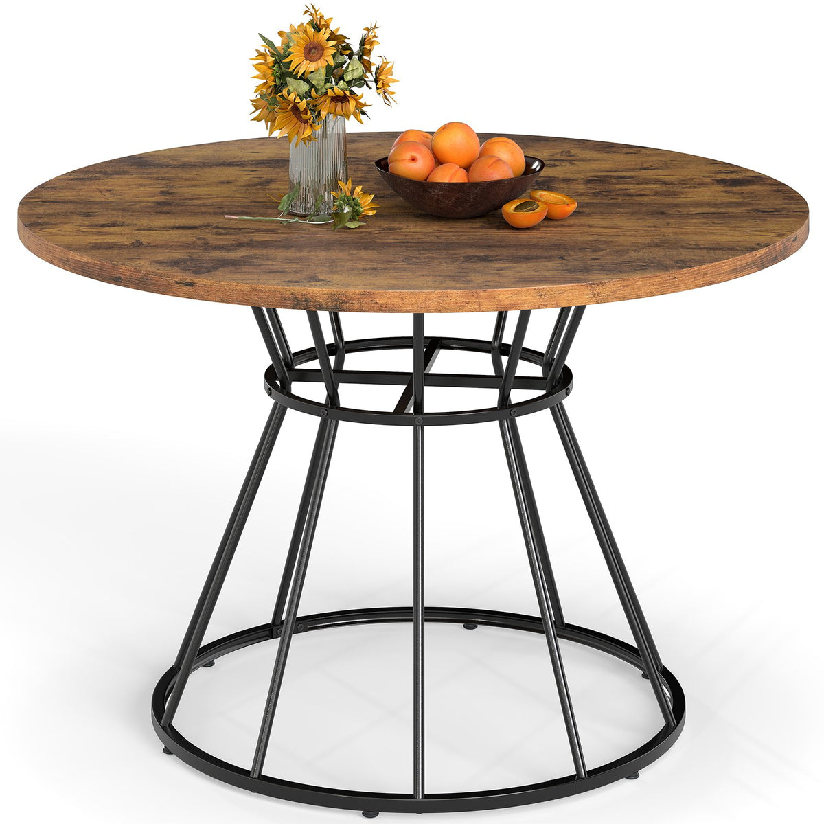 47 Inches Round Dining Table for 4 Farmhouse Kitchen Table with Wooden Tabletop-Brown view 4