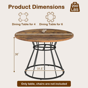 47 Inches Round Dining Table for 4 Farmhouse Kitchen Table with Wooden Tabletop-Brown view 5