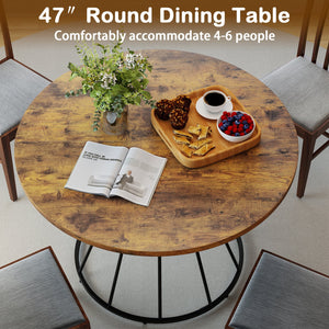 47 Inches Round Dining Table for 4 Farmhouse Kitchen Table with Wooden Tabletop-Brown view 8