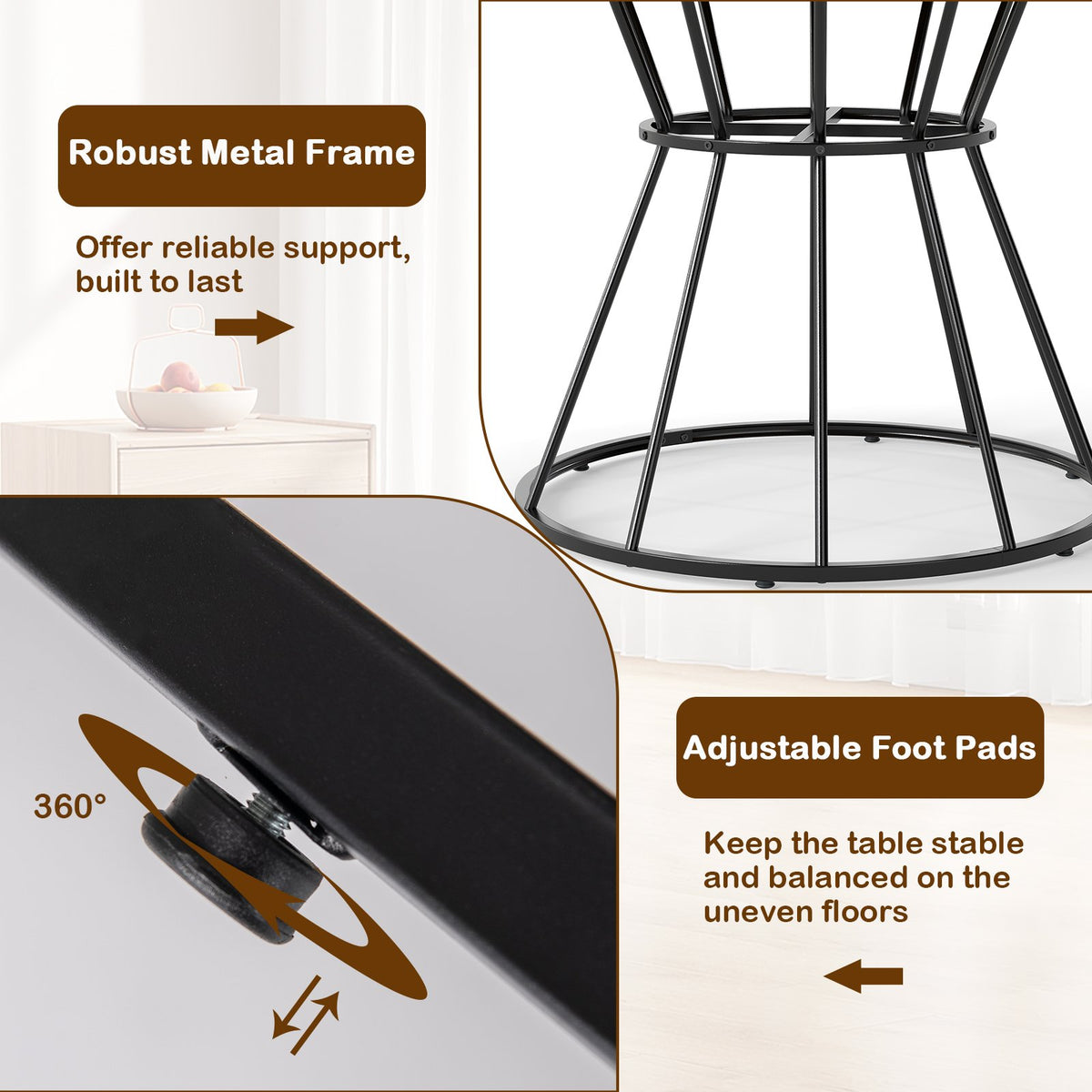 47 Inches Round Dining Table for 4 Farmhouse Kitchen Table with Wooden Tabletop-Brown view 9
