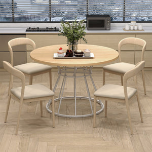 47 Inches Round Dining Table for 4 Farmhouse Kitchen Table with Wooden Tabletop-Natural view 3