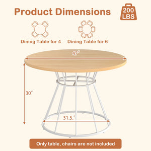 47 Inches Round Dining Table for 4 Farmhouse Kitchen Table with Wooden Tabletop-Natural view 5