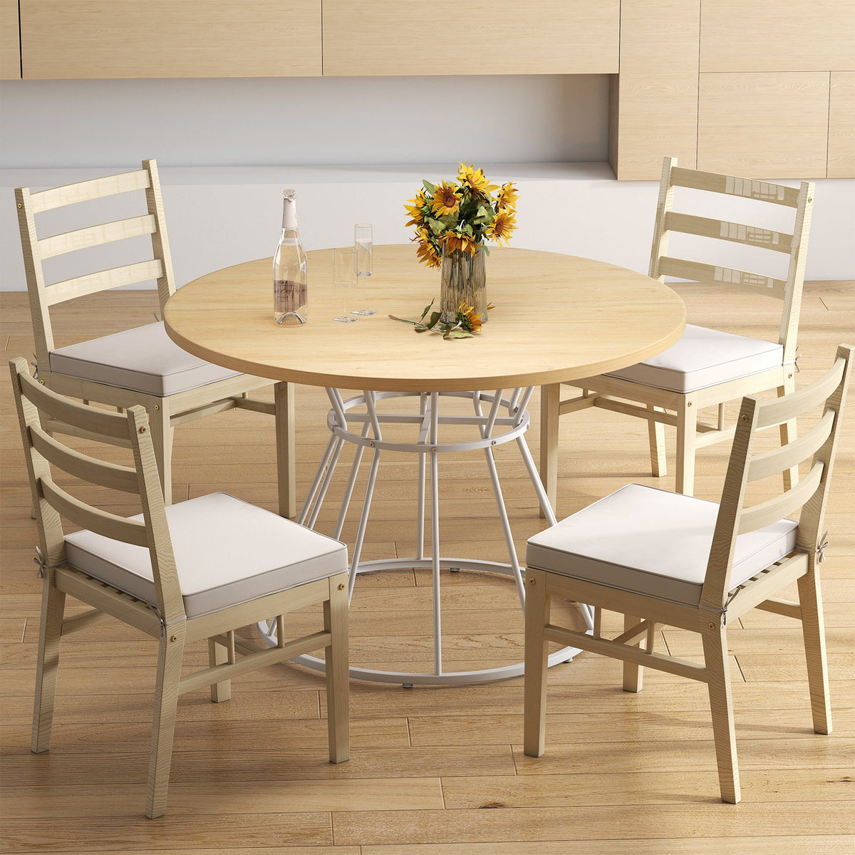 47 Inches Round Dining Table for 4 Farmhouse Kitchen Table with Wooden Tabletop-Natural view 6