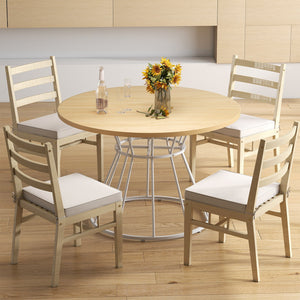 47 Inches Round Dining Table for 4 Farmhouse Kitchen Table with Wooden Tabletop-Natural view 6