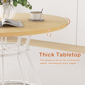 47 Inches Round Dining Table for 4 Farmhouse Kitchen Table with Wooden Tabletop-Natural view 9
