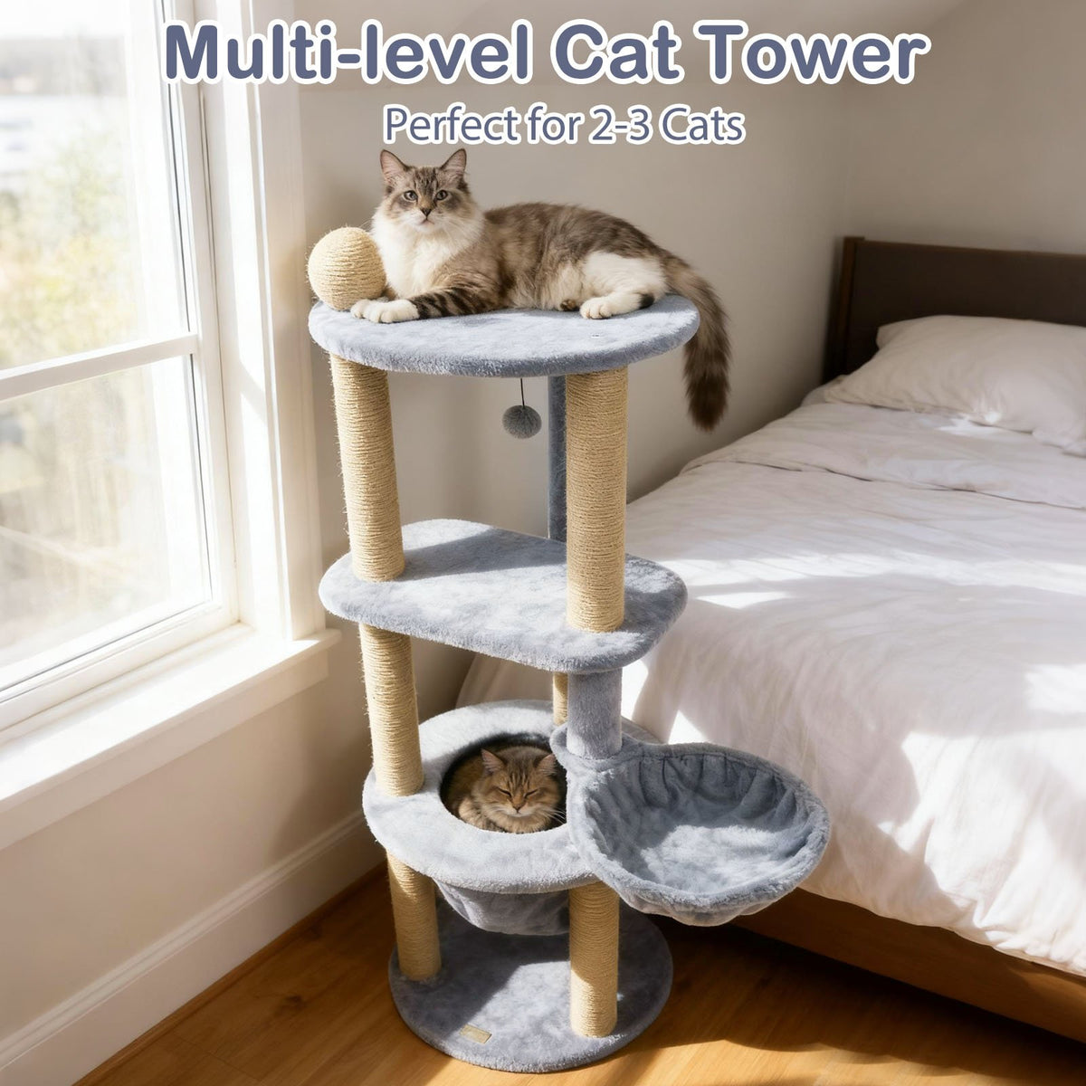 47 Inches Tall Cat Tower with Cat Nest and Scratching Posts-Gray view 6